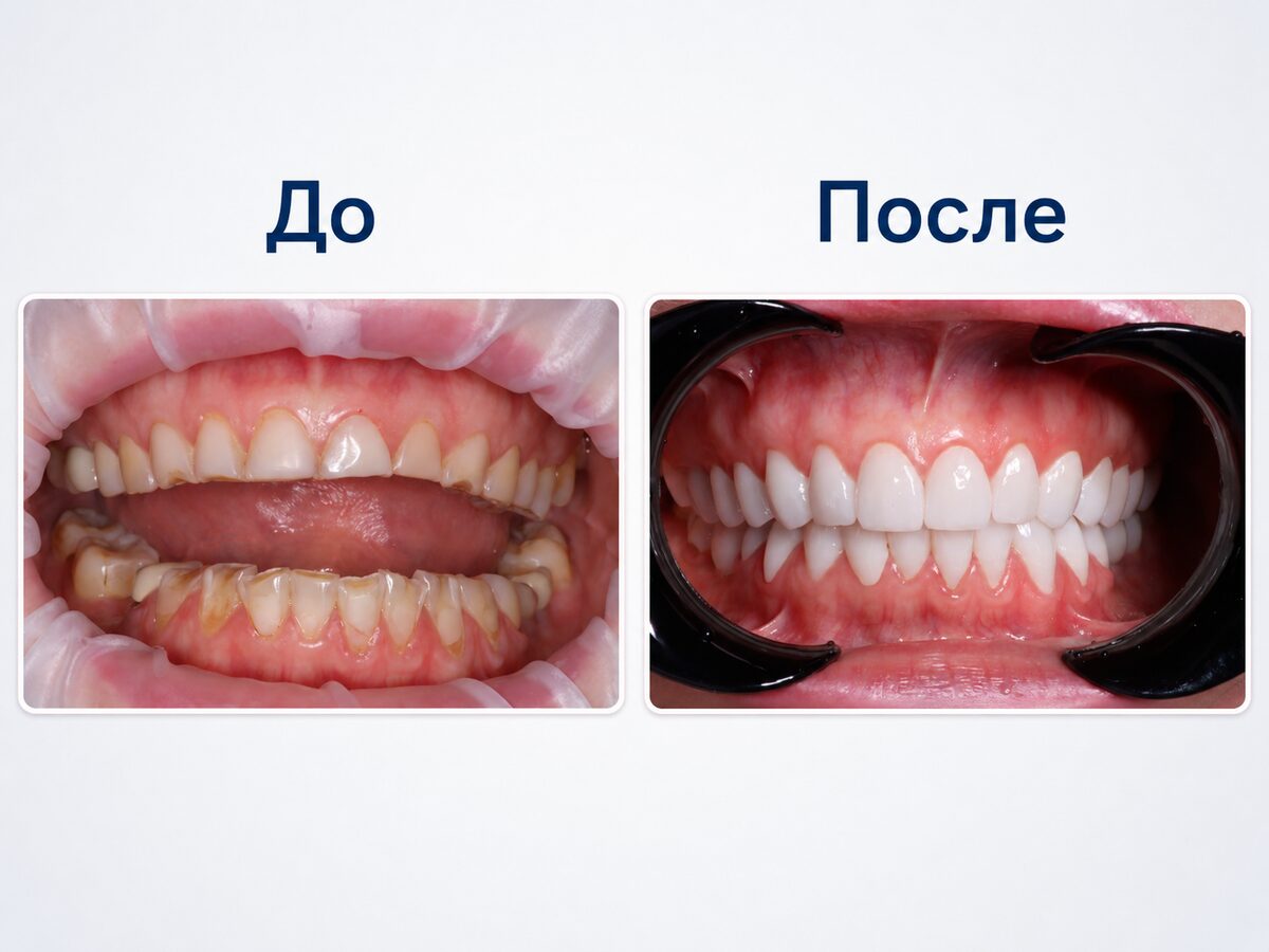 Клинический случай 1: до и после эстетической реставрации всех зубов